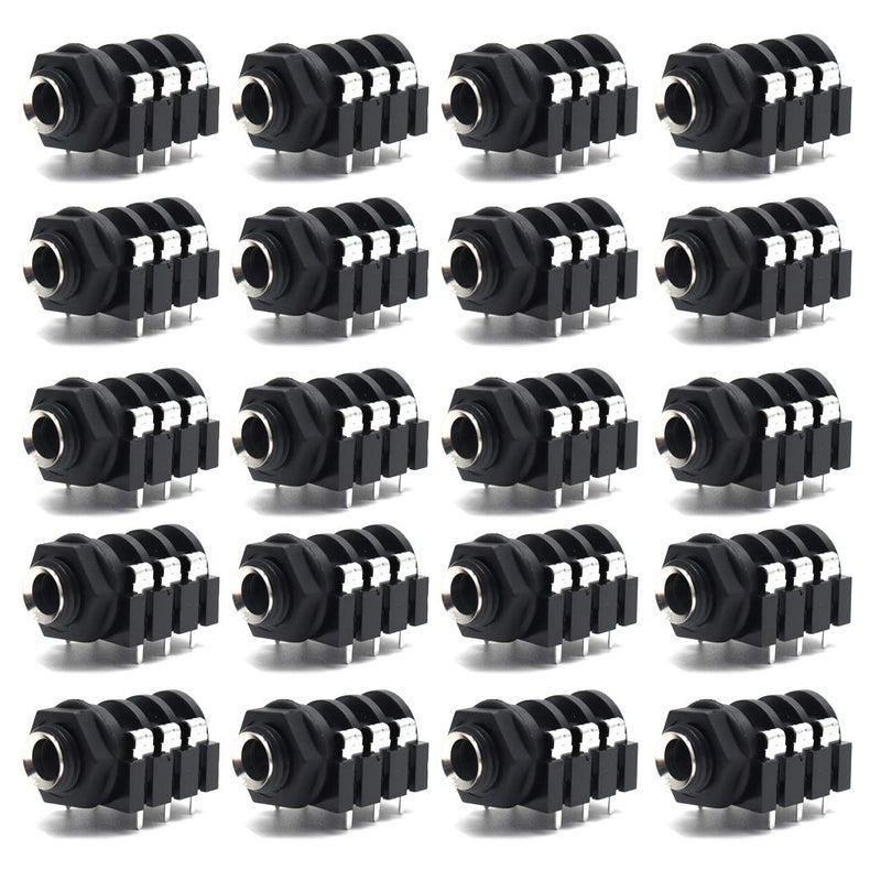 Luomorgo PCB Panel Mount 6 Pin 1/4" 6.35mm Female Socket Stereo Headphone Jack Silver Thread 20pcs - Image 1